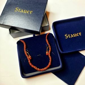 Stauer Womens Daria Red Agate Necklace & Earrings Set